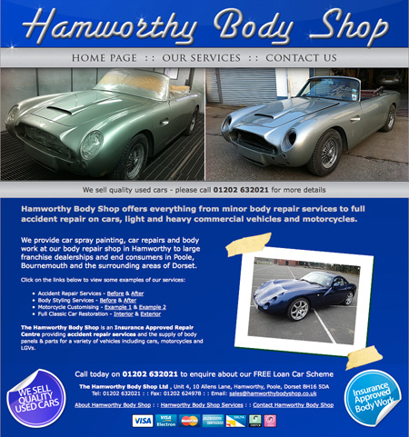 We provide Hamworthy Body Shop with Bookkeeping and web design services